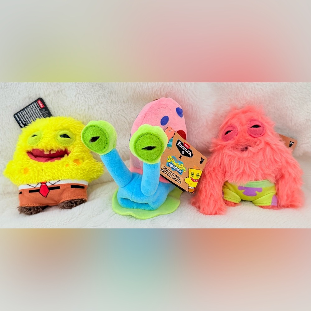 ZURU Fuggler X SPONGEBOB SQUAREPANTS Plush Keychain Ring Set Lot Of 3 New W Tags
